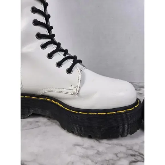 Dr Martens Britain - White 20 Hole Knee High Platform Boots - Womens 8 - Picture 13 of 16